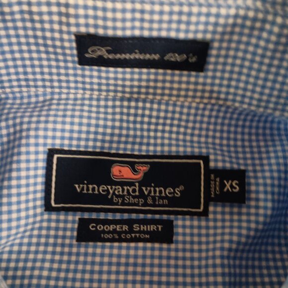 Vineyard Vines Blue & White Check Button-Down Cooper Shirt Men’s XS Cotton EUC - Picture 7 of 14